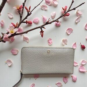 Kate Spade New York Zip Around Wallet Gray Pebbled Leather Large Continental